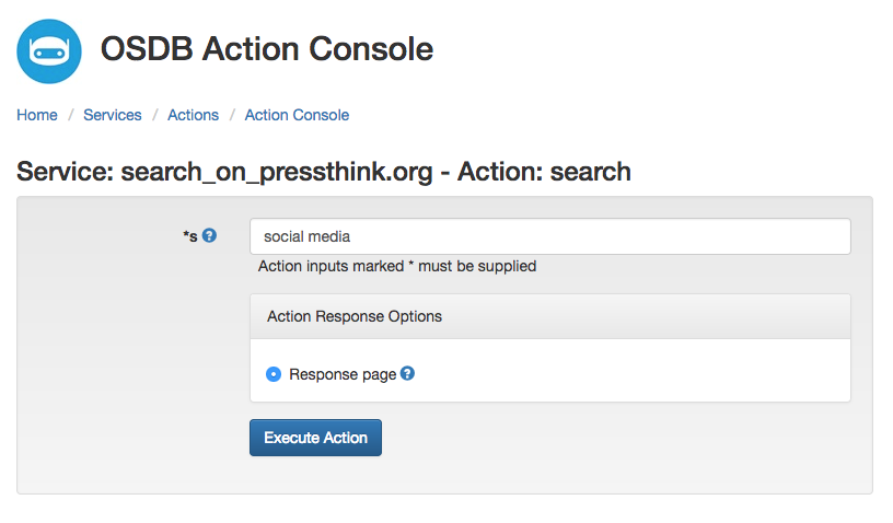 pressthink search action viewed in OSDB Action Console